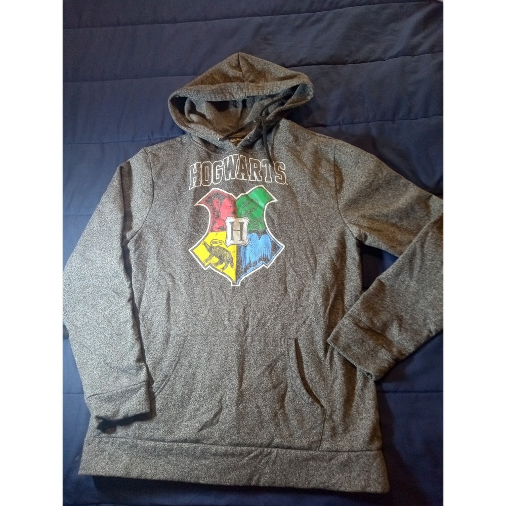 Harry Potter Hogwarts Adult Pullover Hoodie Sweatshirt Crest Logo Gray Size L‎